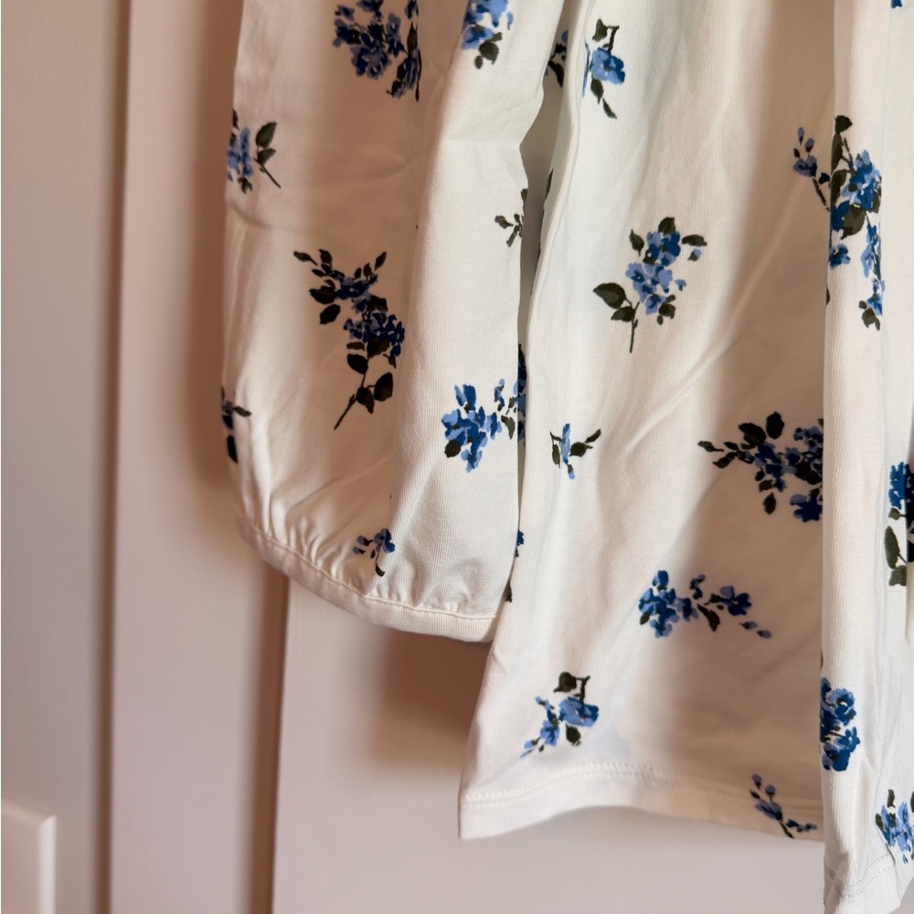 Lands' End White Floral Pintuck Blouse - Picture 7 of 8